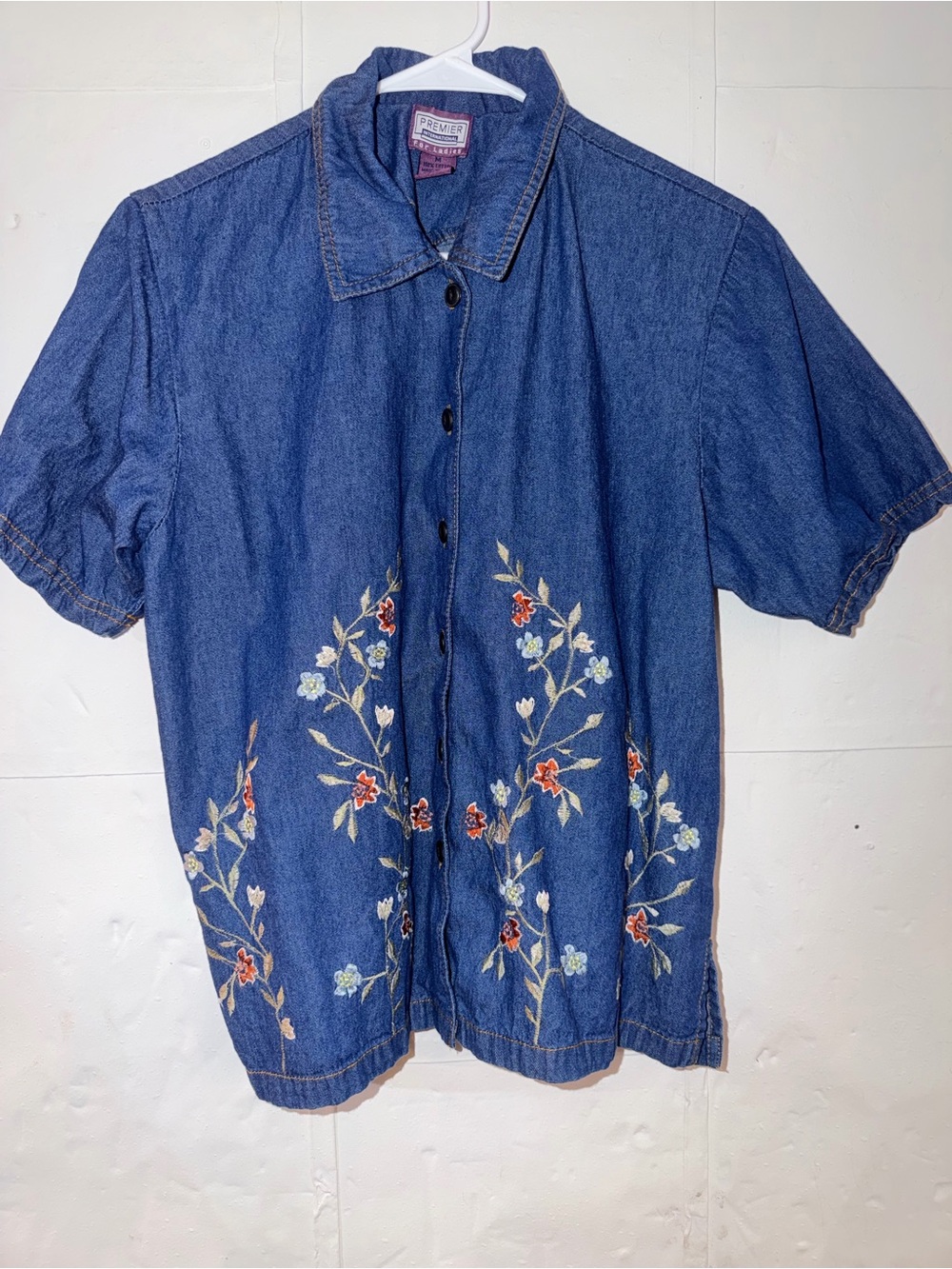 Premier International Blue Embroidered Denim Button-Down Shirt
